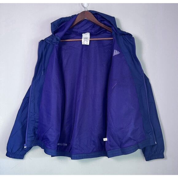 Vintage Adidas Windbreaker Track Jacket Hoodie White Stripe Y2K Size Large - Picture 2 of 14